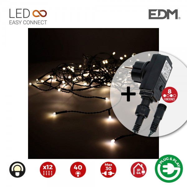 Cortina icicle con programador easy-connect multifunción 2x0,5m 12 tiras 40 leds blanco calido