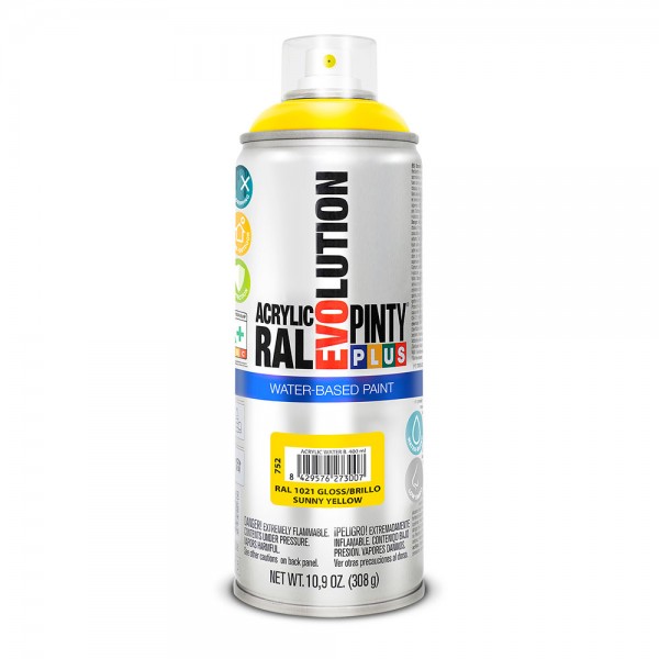 Pintura acrílica spray evolution water-based 520 cc ral 1021 amarillo colza