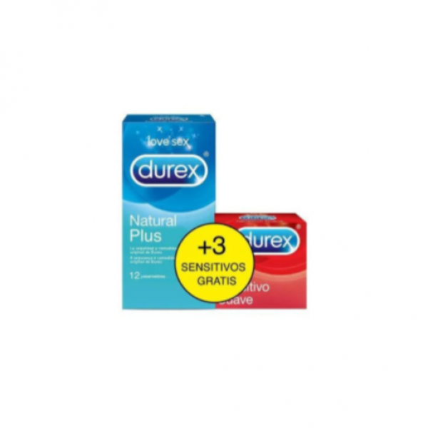 Durex Preservativos Natural Plus 12 Uds Sensitivo + Suave 3 Uds Promo